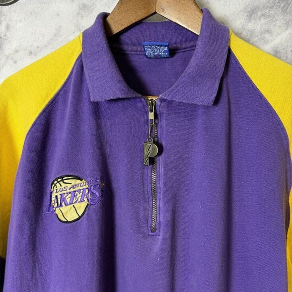 Vintage Pro Player Los Angeles Lakers Shirt Mens XL 1/2 Zip Embroidered Shooting - Picture 3 of 14